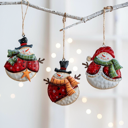 Adorable Metal Christmas Snowman Ornament - 3 Pcs, Home Xmas Tree Holiday Festival Decor Ornament