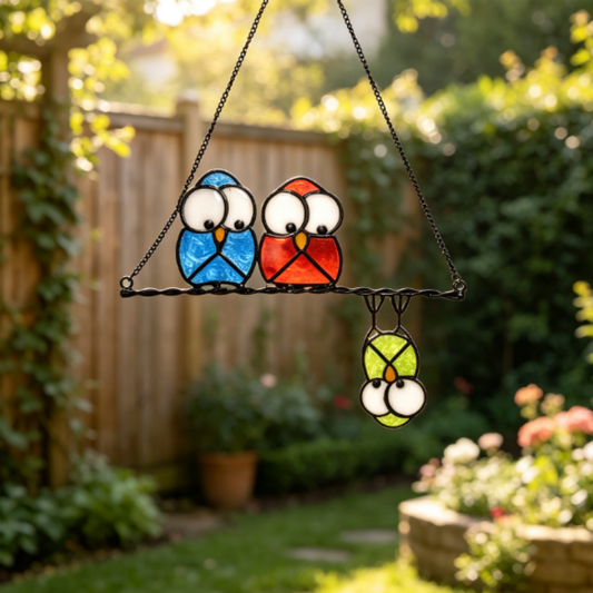 Adorable Multicolor Owls on a Wire Hanging Decor - Window & Wall Art
