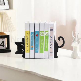 Adorable Peeking Cat Silhouette Decorative Metal Bookends