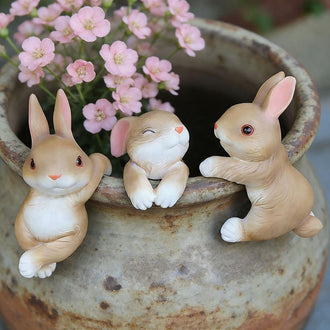 Adorable Resin Bunny Pot Hugger - Set of 3, Flower Pot & Planter Garden Decor