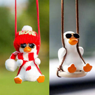 Funny Resin Duck Car Hanging Ornament - Cute Rearview Mirror Pendant for Vehicle Interior