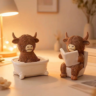 Adorable Resin Highland Cow Bathroom Figurine ‑ Vanity & Counter Restroom Decor