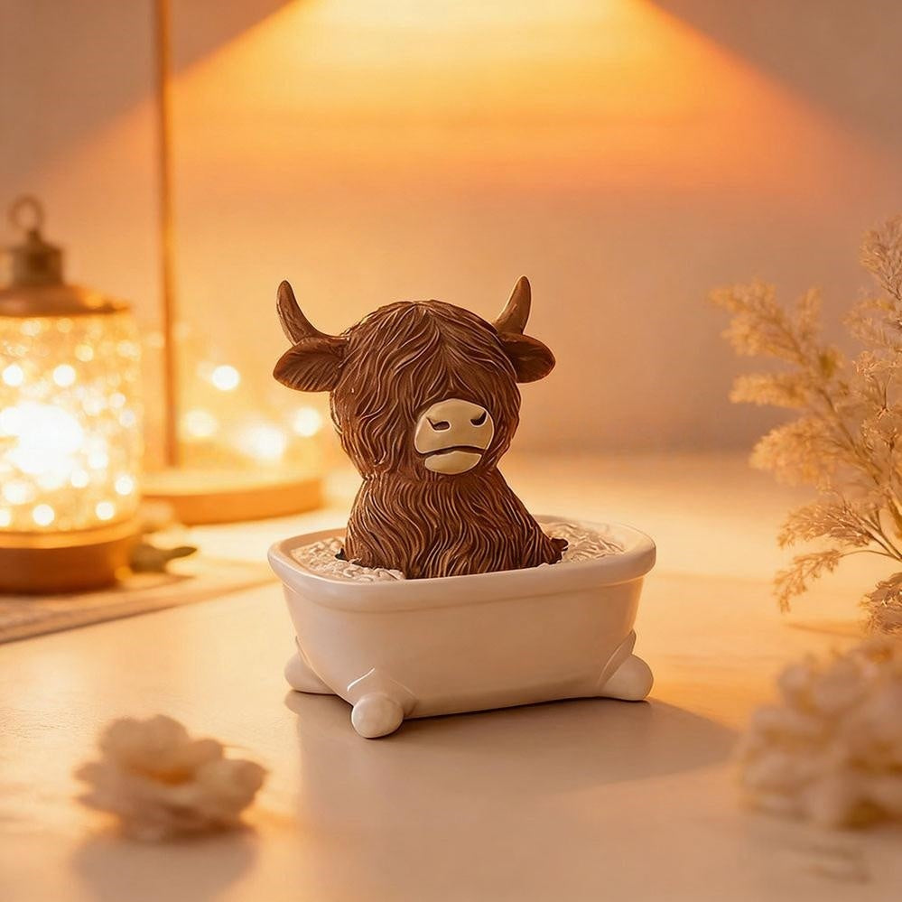 Adorable Resin Highland Cow Bathroom Figurine  -  Vanity & Counter Restroom Decor