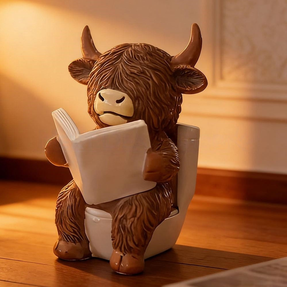 Adorable Resin Highland Cow Bathroom Figurine  -  Vanity & Counter Restroom Decor