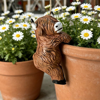 Adorable Resin Highland Cow Pot Hugger - Cute Planter Hanger for Flower Pot & Garden Decor