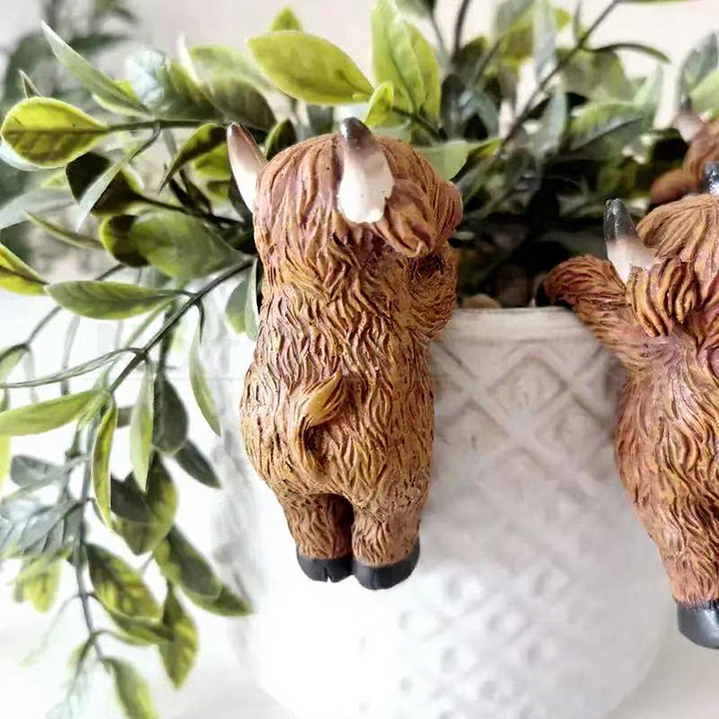Adorable Resin Highland Cow Pot Hugger - Cute Planter Hanger for Flower Pot & Garden Decor
