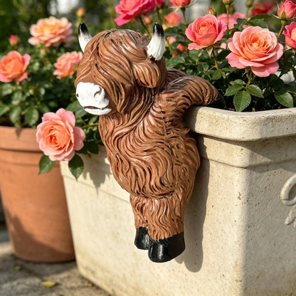 Adorable Resin Highland Cow Pot Hugger - Cute Planter Hanger for Flower Pot & Garden Decor
