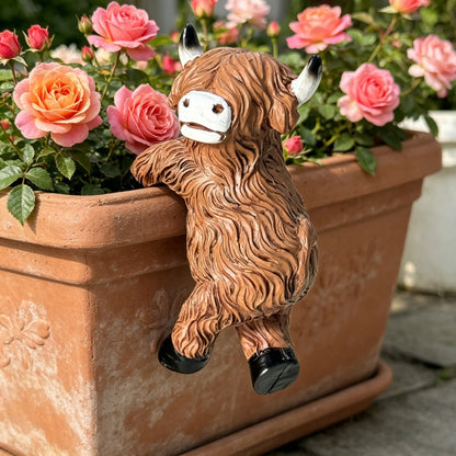 Adorable Resin Highland Cow Pot Hugger - Cute Planter Hanger for Flower Pot & Garden Decor