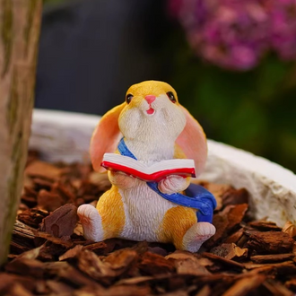 Adorable Resin Reading Bunny Figurine ‑ Tabletop & Lawn Garden Decor