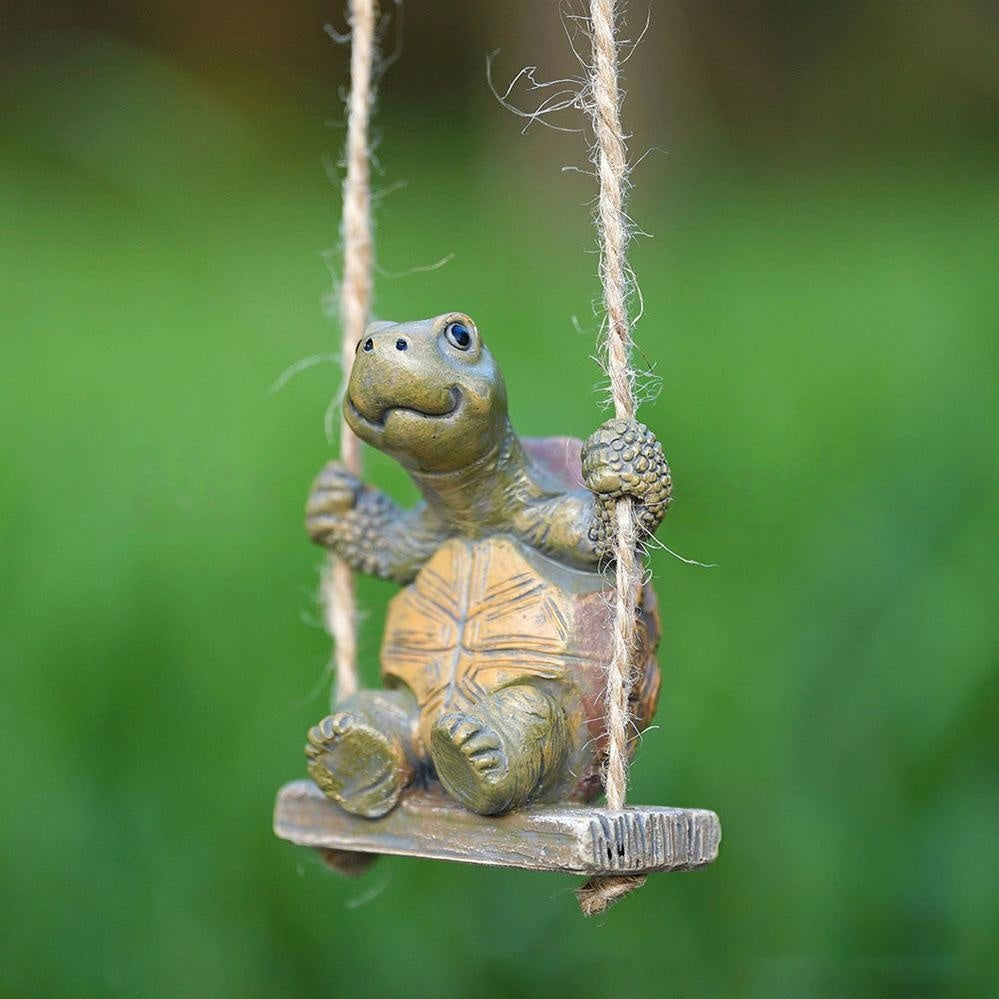 Adorable Resin Swinging Turtle Garden Figurine  -  Garden Outdoor Decor