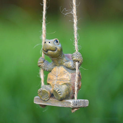 Adorable Resin Swinging Turtle Garden Figurine  -  Garden Outdoor Decor