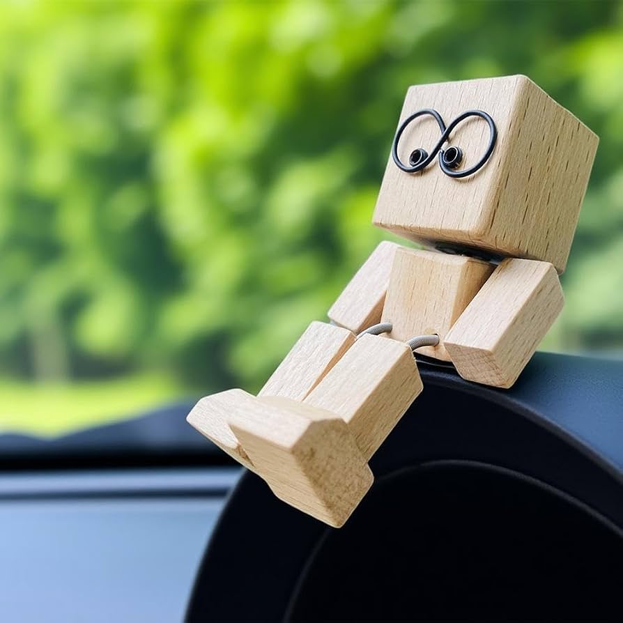 Adorable Shaking Feet Wooden Doll with 12 Magnetic Expressions - 2.4-Inch, Home & Car Dashboard Decor