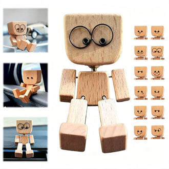 Adorable Shaking Feet Wooden Doll with 12 Magnetic Expressions - 2.4-Inch, Home & Car Dashboard Decor