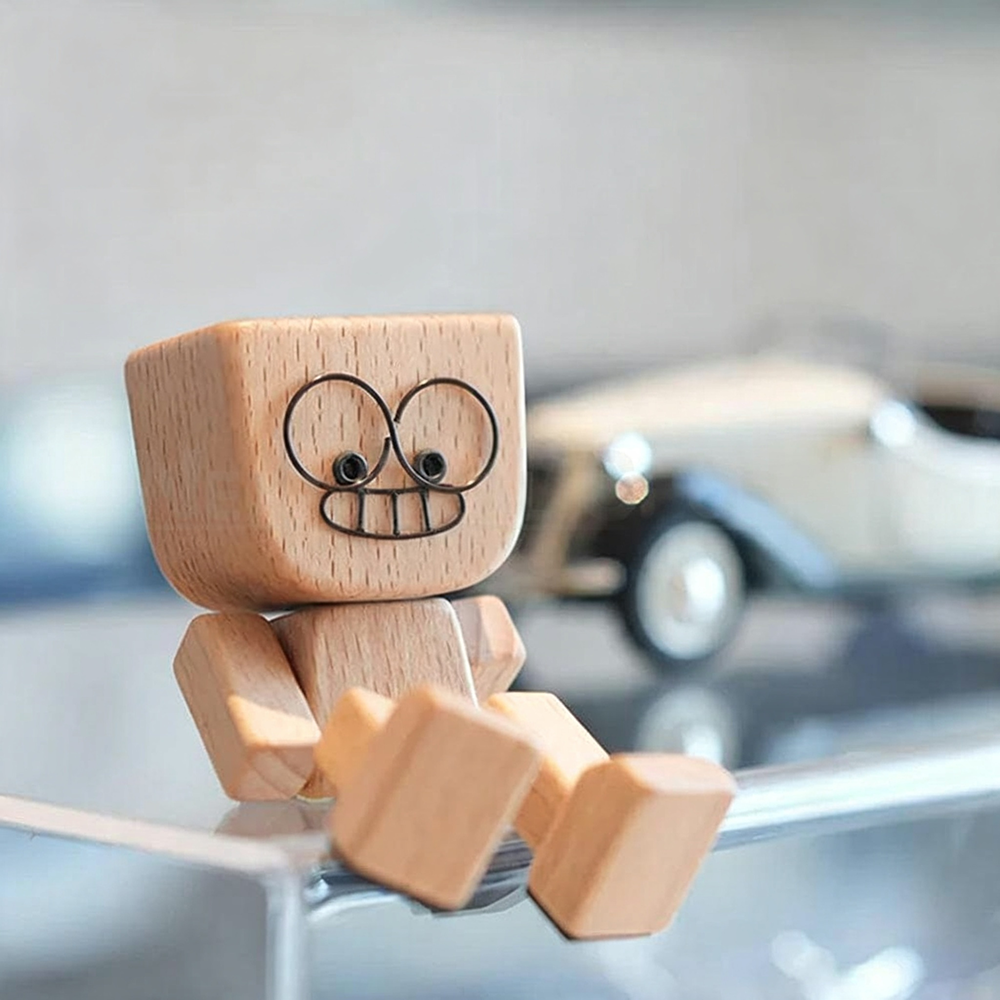 Adorable Shaking Feet Wooden Doll with 12 Magnetic Expressions - 2.4-Inch, Home & Car Dashboard Decor-View 2-Next Deal Shop