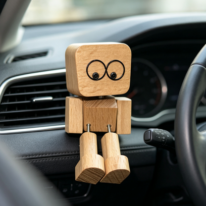 Adorable Shaking Feet Wooden Doll with 12 Magnetic Expressions - 2.4-Inch, Home & Car Dashboard Decor