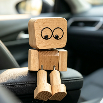 Adorable Shaking Feet Wooden Doll with 12 Magnetic Expressions - 2.4-Inch, Home & Car Dashboard Decor