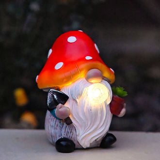 Adorable Solar Powered Mushroom Gnome Statue