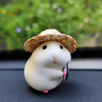 Adorable Straw‑Hat Hamster Figurine ‑ Car Dashboard Decor