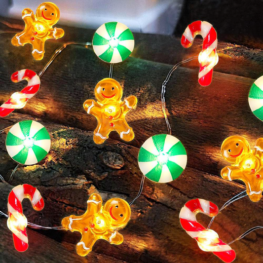 Battery Powered Christmas Gingerbread & Candy String Lights - 9.84ft, 30 LED,Home Xmas Tree Holiday Party Festive Decor Lighting