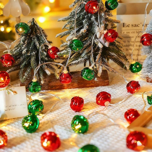 Battery Powered Christmas Jingle Bell LED String Lights - 20 LED, 9.84 Ft, Festive Indoor Holiday Lighting