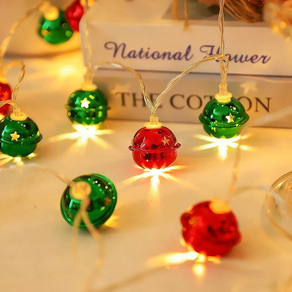 Battery Powered Christmas Jingle Bell LED String Lights - 20 LED, 9.84 Ft, Festive Indoor Holiday Lighting