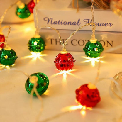 Battery Powered Christmas Jingle Bell LED String Lights - 20 LED, 9.84 Ft, Festive Indoor Holiday Lighting