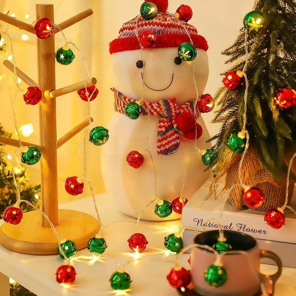 Battery Powered Christmas Jingle Bell LED String Lights - 20 LED, 9.84 Ft, Festive Indoor Holiday Lighting