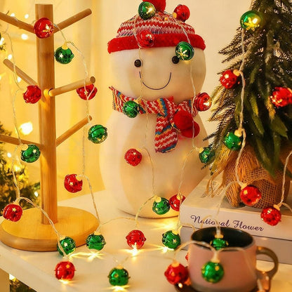 Battery Powered Christmas Jingle Bell LED String Lights - 20 LED, 9.84 Ft, Festive Indoor Holiday Lighting