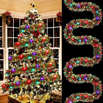 Battery-Powered Christmas Tinsel Garland LED Lights - 16.4ft, Mantel & Tree Holiday Decor