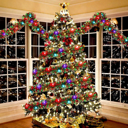Battery-Powered Christmas Tinsel Garland LED Lights - 16.4ft, Mantel & Tree Holiday Decor