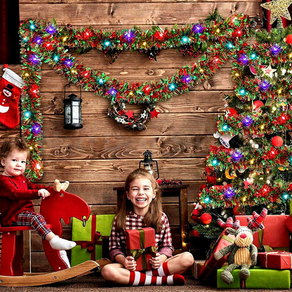 Battery-Powered Christmas Tinsel Garland LED Lights - 16.4ft, Mantel & Tree Holiday Decor