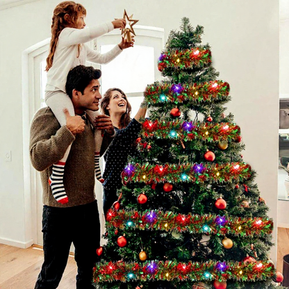 Battery-Powered Christmas Tinsel Garland LED Lights - 16.4ft, Mantel & Tree Holiday Decor