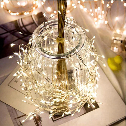Battery Powered Copper Wire Firecracker LED String Lights - 6.56 Ft, 100 LED, Home Holiday Garden Party Decor Lighting