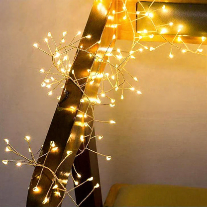 Battery Powered Copper Wire Firecracker LED String Lights - 6.56 Ft, 100 LED, Home Holiday Garden Party Decor Lighting