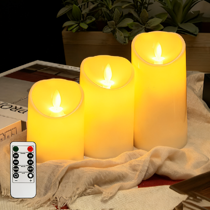 Battery Powered Flameless LED Candles with Remote Control - 3 Pcs, Home Table Mantel Indoor Holiday Festival Decor Lighting
