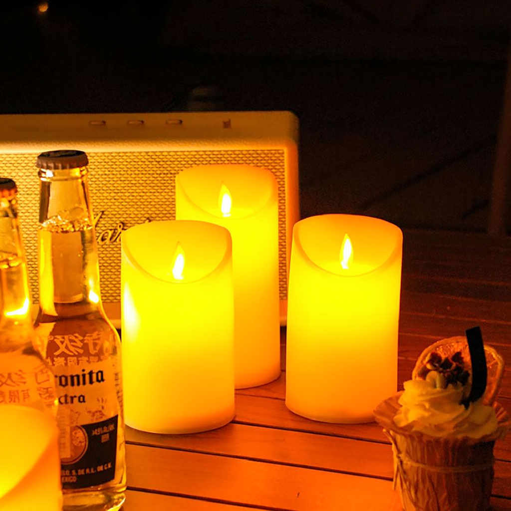 Battery Powered Flameless LED Candles with Remote Control - 3 Pcs, Home Table Mantel Indoor Holiday Festival Decor Lighting