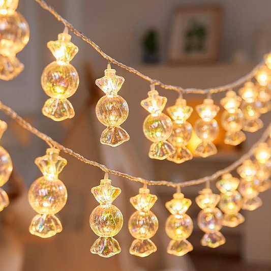Battery Powered Iridescent Christmas Candy String Lights - 6.56 ft, 10 LED, Home Xmas Tree Holiday Party Festive Decor Lighting