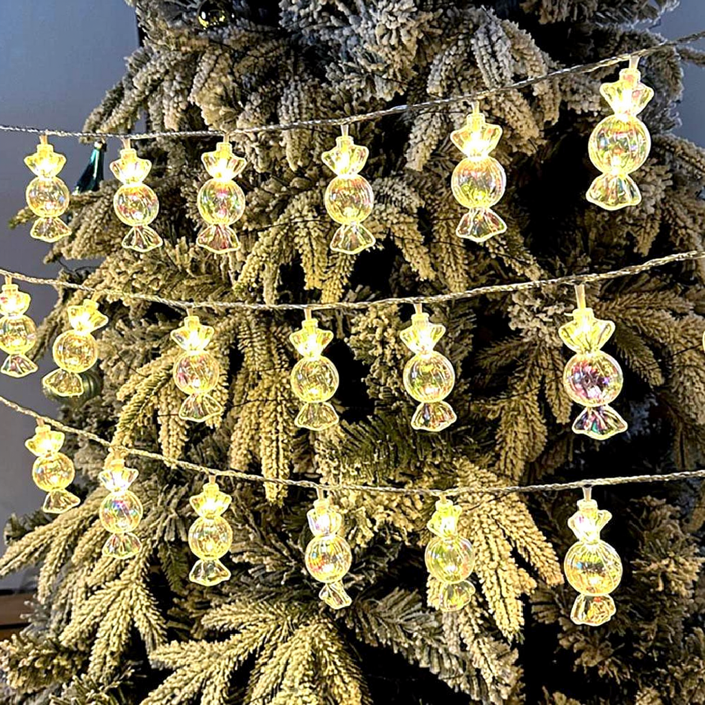Battery Powered Iridescent Christmas Candy String Lights - 6.56 ft, 10 LED, Home Xmas Tree Holiday Party Festive Decor Lighting