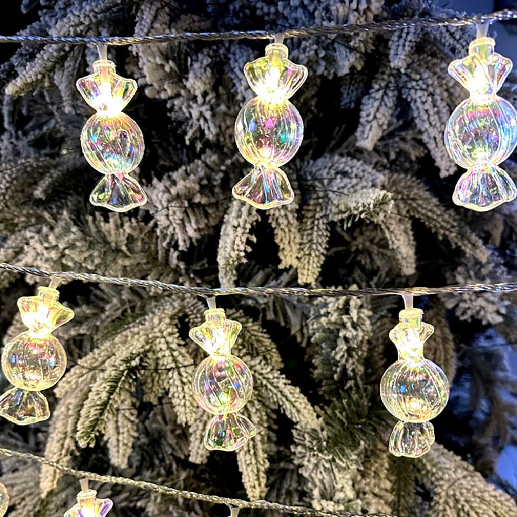 Battery Powered Iridescent Christmas Candy String Lights - 6.56 ft, 10 LED, Home Xmas Tree Holiday Party Festive Decor Lighting
