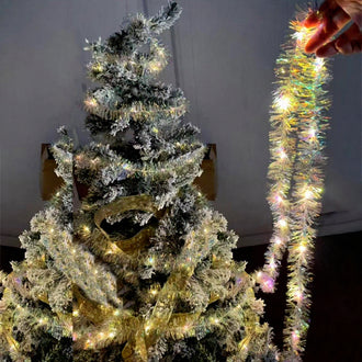 Battery-Powered Iridescent Christmas Tinsel Garland LED Lights - 16.4ft, Mantel & Tree Holiday Decor