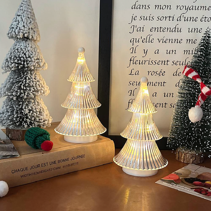 Battery Powered LED Crystal Christmas Tree Decoration - Home Table Shelf Xmas Indoor Holiday Festival Decor Lighting