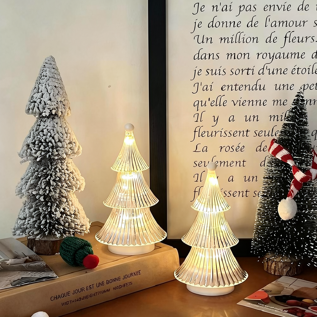 Battery Powered LED Crystal Christmas Tree Decoration - Home Table Shelf Xmas Indoor Holiday Festival Decor Lighting