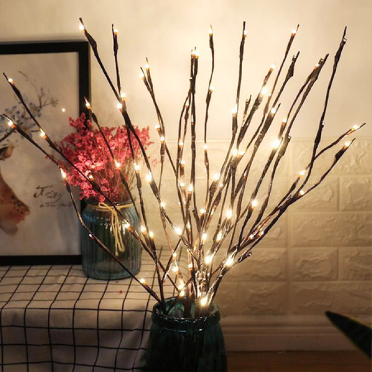 Battery Powered LED Decorative Twig Lights - Set of 2, Home Living Room Vase Xmas Holiday Indoor Party Table Decor Lighting