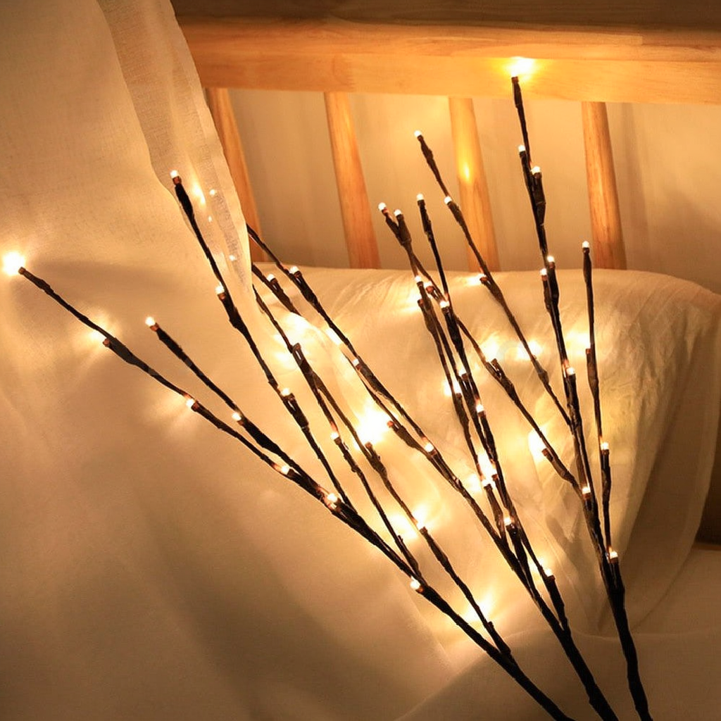 Battery Powered LED Decorative Twig Lights - Set of 2, Home Living Room Vase Xmas Holiday Indoor Party Table Decor Lighting