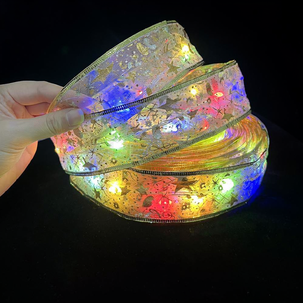 Battery Powered LED Light Up Christmas Ribbon - 32ft, Home Xmas Tree Holiday Party Decor Lighting