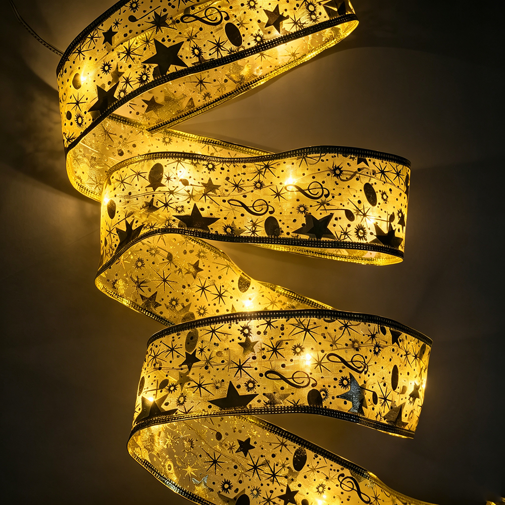 Battery Powered LED Light Up Christmas Ribbon - 32ft, Home Xmas Tree Holiday Party Decor Lighting