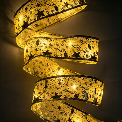 Battery Powered LED Light Up Christmas Ribbon - 32ft, Home Xmas Tree Holiday Party Decor Lighting