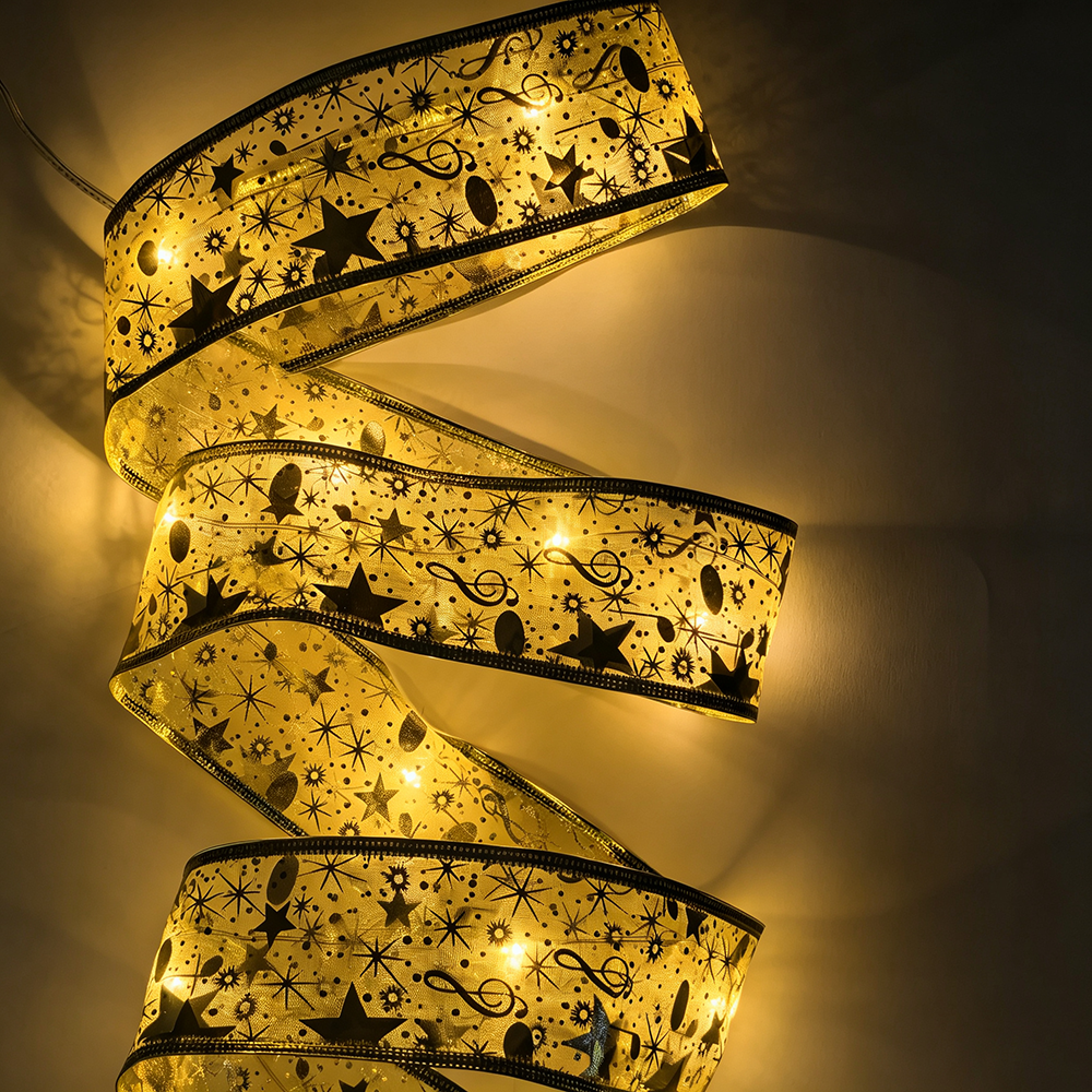 Battery Powered LED Light Up Christmas Ribbon - 32ft, Home Xmas Tree Holiday Party Decor Lighting