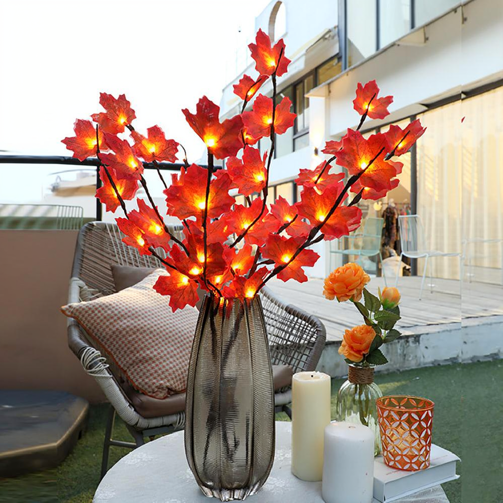 Battery Powered LED Maple Leaf Twig Light - Home Table Mantel Decor Lighting