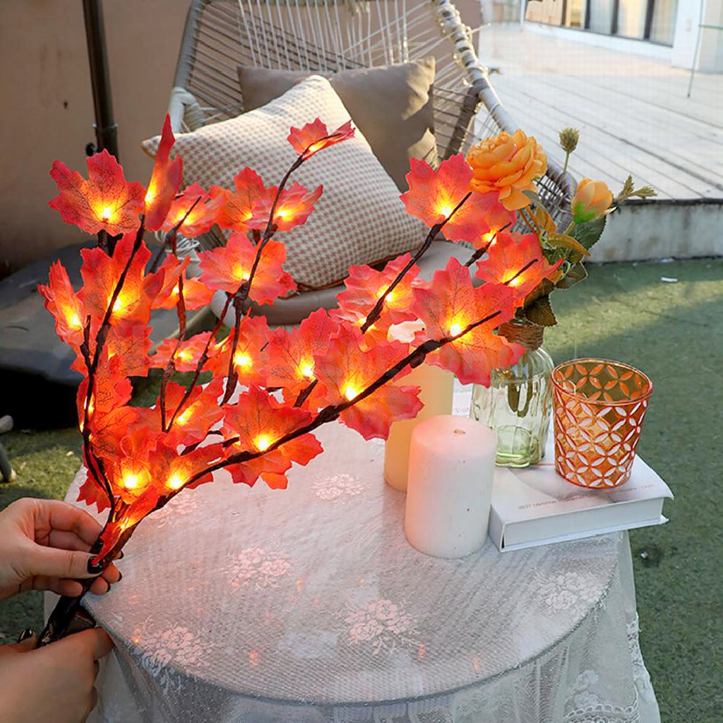 Battery Powered LED Maple Leaf Twig Light - Home Table Mantel Decor Lighting